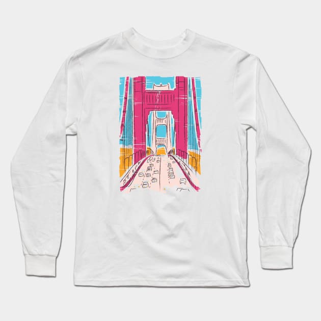 Vintage Sketch Art of Golden Gate Bridge San Francisco Long Sleeve T-Shirt by SLAG_Creative